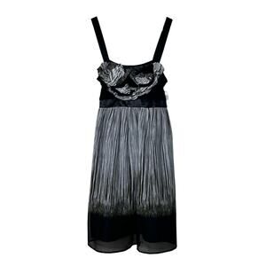 Burlapp NWT Dress Size M Y2K Babydoll Chiffon Floral‎ Botanical Sundress Black